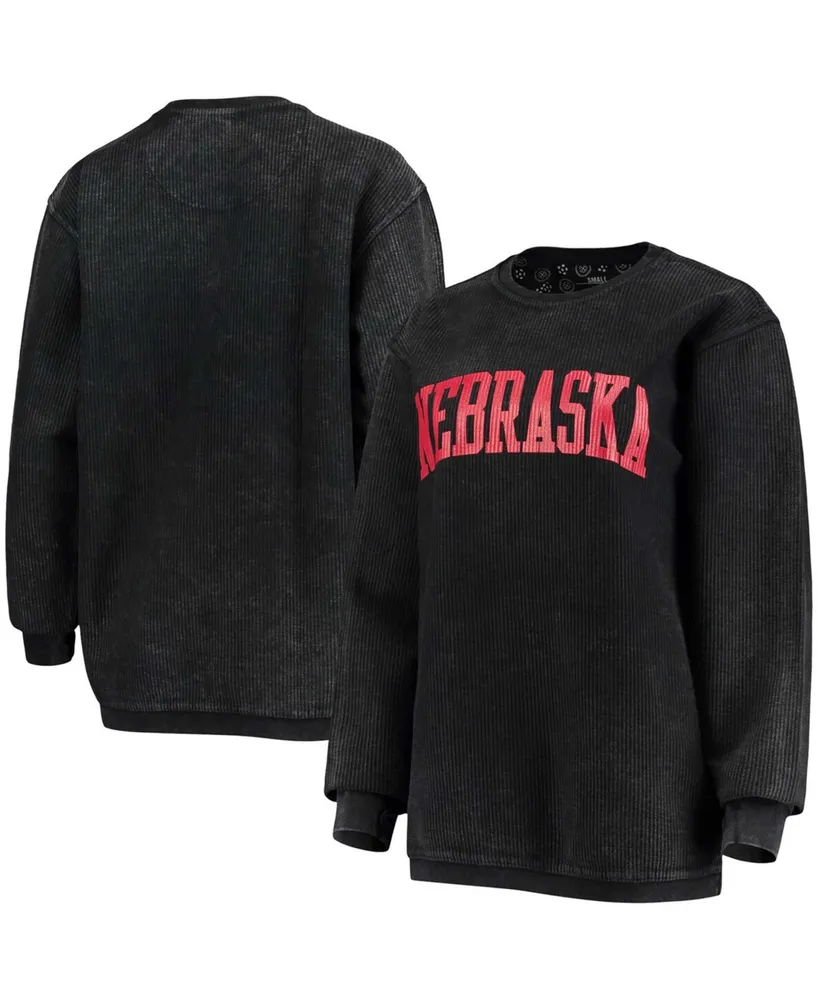 Women's Pressbox Black Northeastern Huskies Comfy Cord Vintage Wash Basic  Arch Pullover Sweatshirt