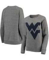 Women's Heathered Gray West Virginia Mountaineers Big Team Logo Knobi Fleece Tri-Blend Crew Neck Sweatshirt