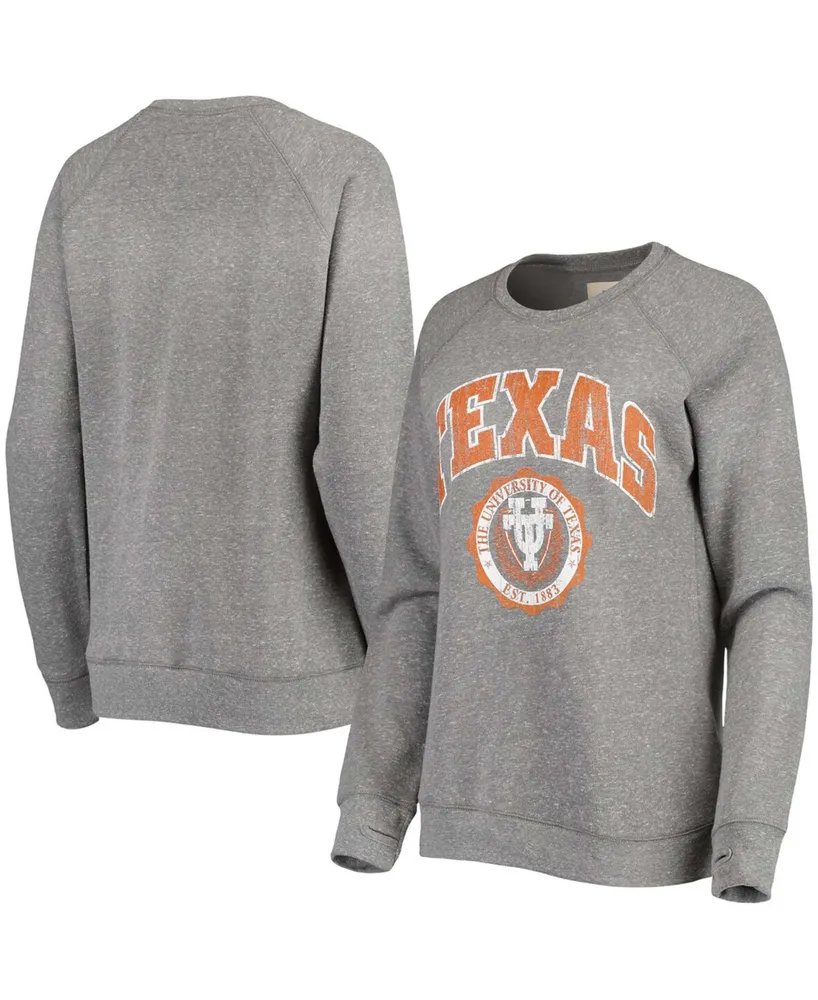 Women's Heathered Gray Texas Longhorns Distressed Edith Vintage-Like Knobi Fleece Crew Sweatshirt