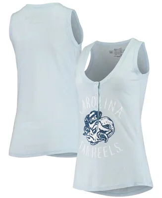 Women's Heathered Carolina Blue North Carolina Tar Heels Relaxed Henley V-Neck Tri-Blend Tank Top