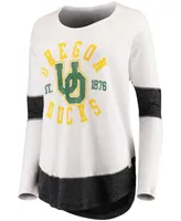 Women's White Oregon Ducks Contrast Boyfriend Raglan Thermal Long Sleeve T-Shirt