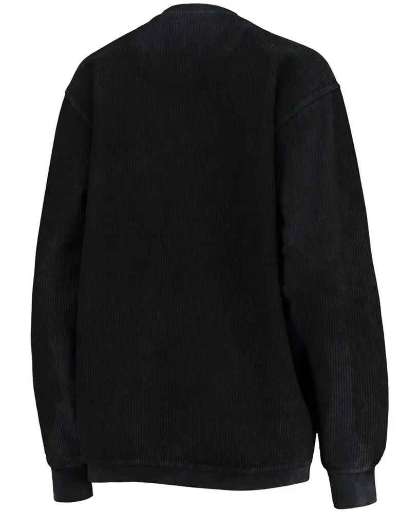 Women's Black Vanderbilt Commodores Comfy Cord Vintage-Like Wash Basic Arch Pullover Sweatshirt