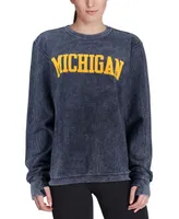 Women's Navy Michigan Wolverines Comfy Cord Vintage-Like Wash Basic Arch Pullover Sweatshirt