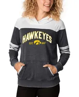 Women's Charcoal and White Iowa Hawkeyes Blitz Sleeve Striped Blocked Raglan Hoodie