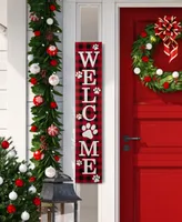 Glitzhome Wooden Plaid Pet " Welcome" Porch Sign, 42"