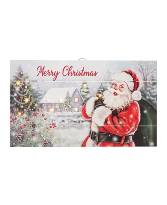 Glitzhome Lighted Wooden Santa Wall Decor, 24"