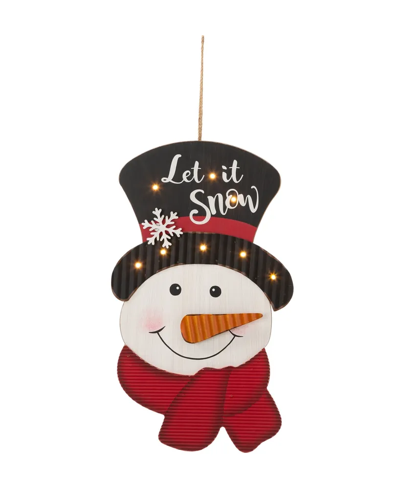 Glitzhome Lighted 3D Wooden Metal Snowman Wall Decor, 19"