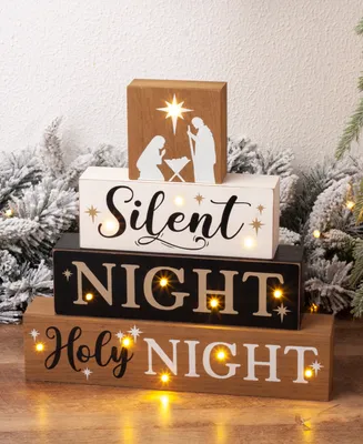 Glitzhome Lighted Wooden Nativity Block Sign, 12"