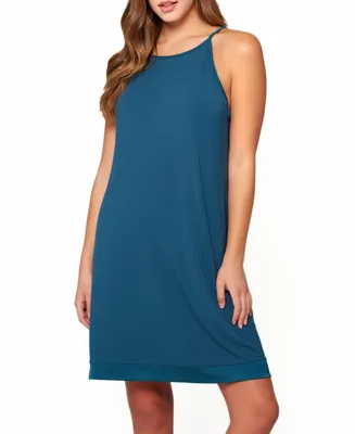Women's Malachite Solid Soft Knit Chemise with Halter Neck and Keyhole Tie Back