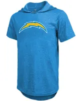 Men's Fanatics Justin Herbert Powder Blue Los Angeles Chargers Player Name and Number Tri-Blend Hoodie T-shirt