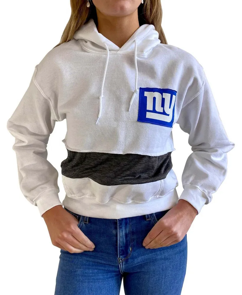 Women's White New York Giants Crop Pullover Hoodie
