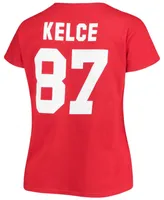 Women's Plus Travis Kelce Red Kansas City Chiefs Name Number V-Neck T-shirt