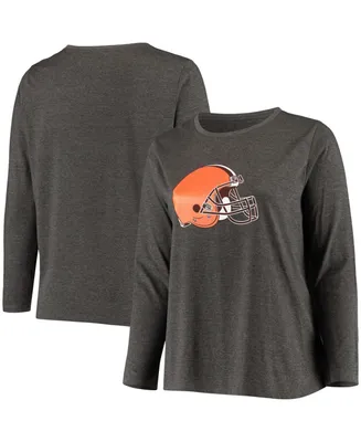 Women's Plus Charcoal Cleveland Browns Primary Logo Long Sleeve T-shirt