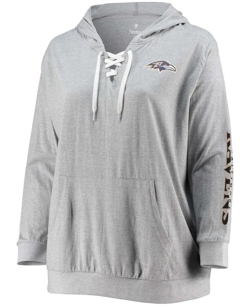 Women's Plus Heathered Gray Baltimore Ravens Lace-Up Pullover Hoodie