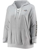 Women's Plus Heathered Gray Baltimore Ravens Lace-Up Pullover Hoodie