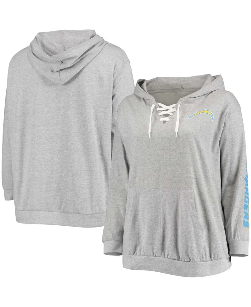 Women's Plus Heathered Gray Los Angeles Chargers Lace-Up Pullover Hoodie