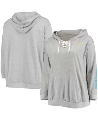 Women's Plus Heathered Gray Los Angeles Chargers Lace-Up Pullover Hoodie