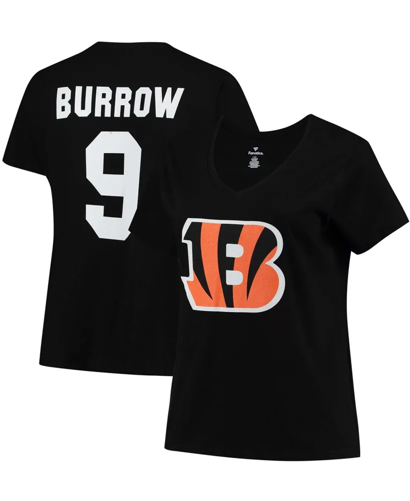 Women's Plus Joe Burrow Black Cincinnati Bengals Fair Catch Name Number V-Neck T-shirt