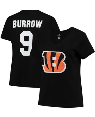 Women's Plus Joe Burrow Black Cincinnati Bengals Fair Catch Name Number V-Neck T-shirt