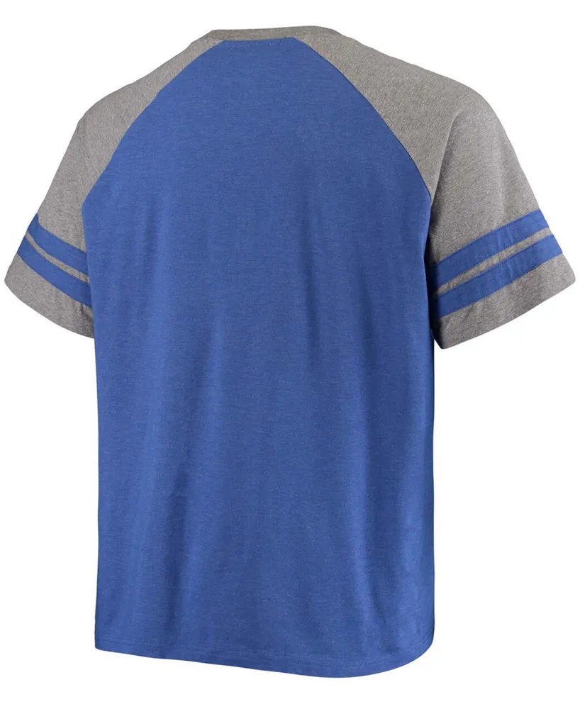 Men's Big and Tall Royal, Heathered Gray Los Angeles Rams Two-Stripe Tri-Blend Raglan T-shirt