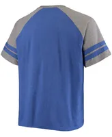 Men's Big and Tall Royal, Heathered Gray Los Angeles Rams Two-Stripe Tri-Blend Raglan T-shirt
