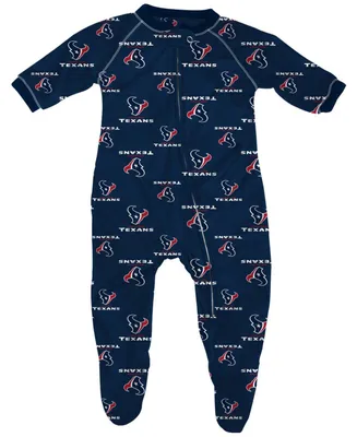 Infant Boys and Girls Navy Blue Houston Texans Piped Raglan Full Zip Coverall