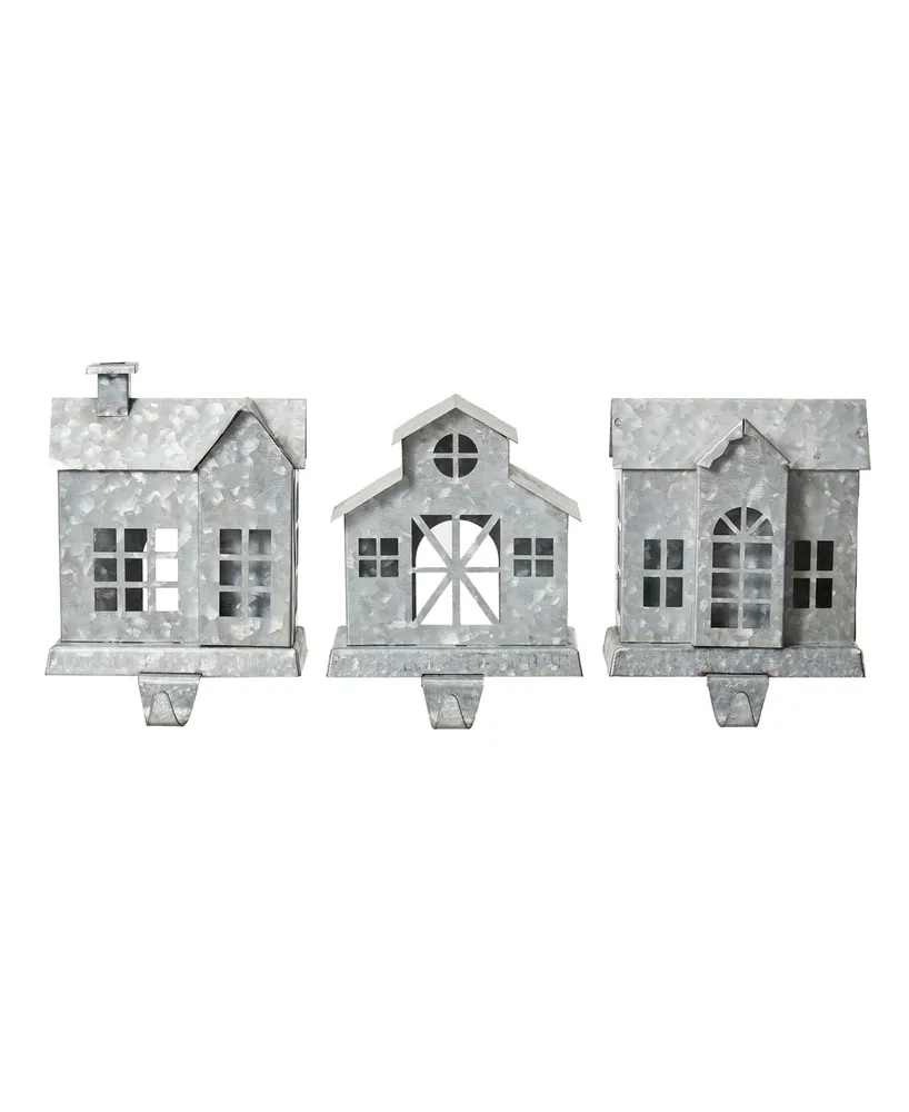 Glitzhome 3 Piece Galvanized House Stocking Holder Set, 7"