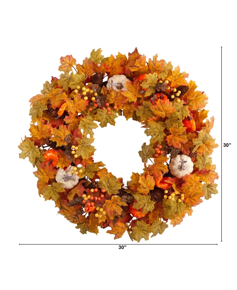 30" Autumn Pumpkin and Maple Leaf Artificial Fall Wreath