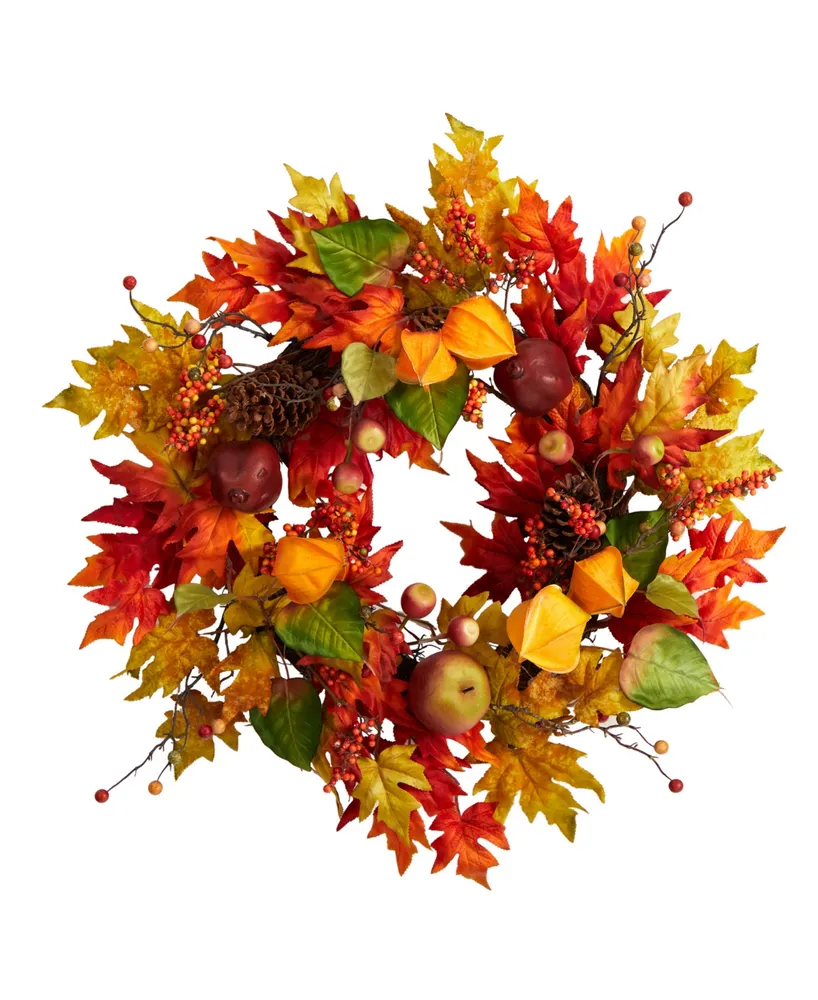 24" Autumn Maple Leaf and Berries Fall Artificial Wreath