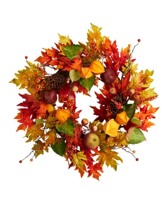 24" Autumn Maple Leaf and Berries Fall Artificial Wreath