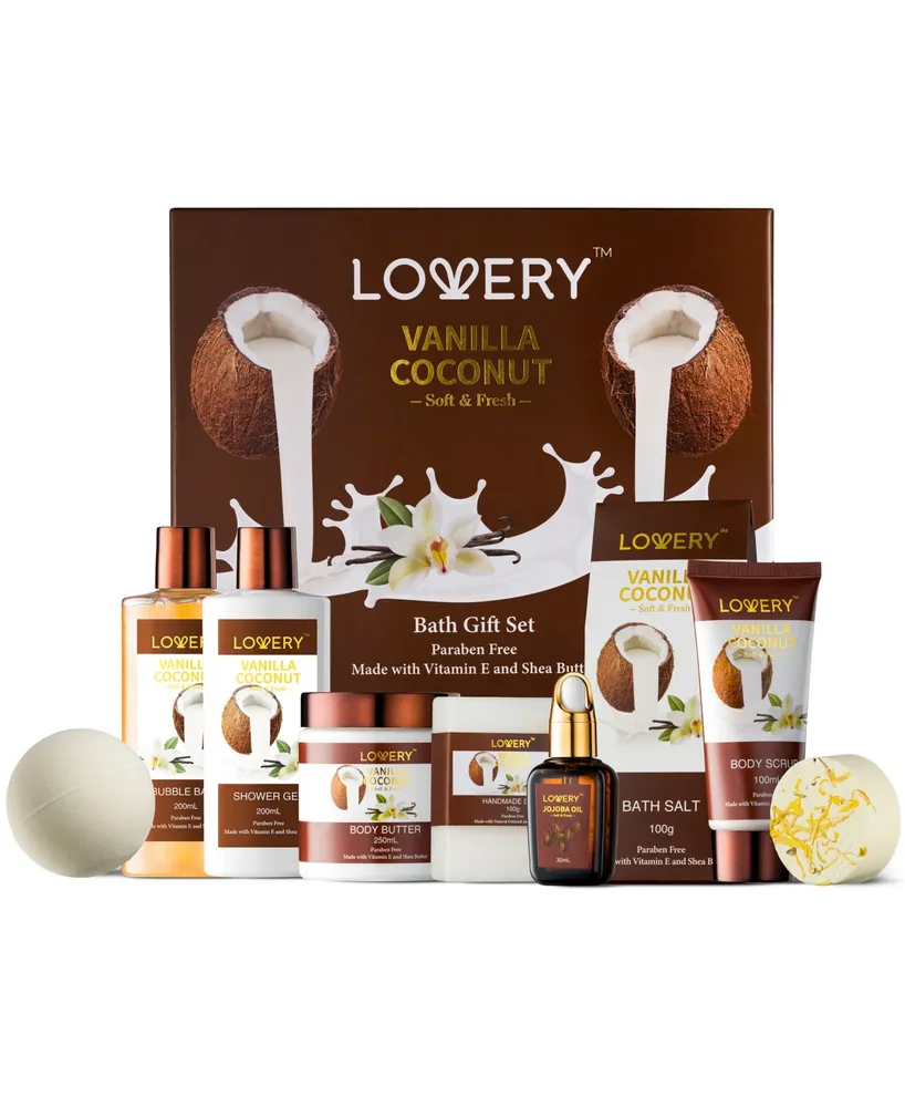 Lovery Vanilla Coconut Home Spa Kit, Body Care Gift Set, 10 Piece