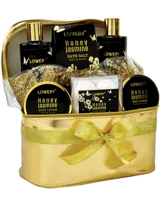 Lovery Honey Jasmine Self Care Package, Bath and Body Cosmetic Bag Set, 12 Piece