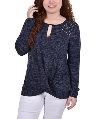 Women's Knit Keyhole Top with Studs