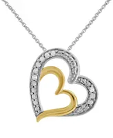 Diamond Double Heart 18" Pendant Necklace (1/10 ct. t.w.) in Sterling Silver & 14k Gold-Plate - Sterling Silver  Gold