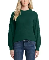 CeCe Women's Crewneck Bobble Detail Long Sleeve Sweater
