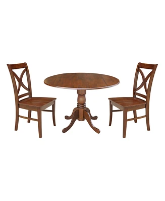 42" Dual Drop Leaf Table with 2 Cross Back Dining Chairs - 3 Piece Dining Set
