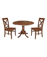 42" Dual Drop Leaf Table with 2 Cross Back Dining Chairs - 3 Piece Dining Set