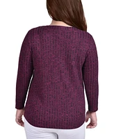 Plus Size Long Sleeve Ribbed Henley