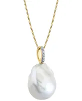 Cultured Freshwater Baroque Pearl (13mm) & Diamond Accent 18" Pendant Necklace in 14k Gold