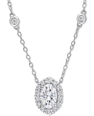 Lab-Grown Moissanite Oval Halo 18" Pendant Necklace (1-1/2 ct. t.w.) in Sterling Silver