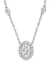 Lab-Grown Moissanite Oval Halo 18" Pendant Necklace (1-1/2 ct. t.w.) in Sterling Silver