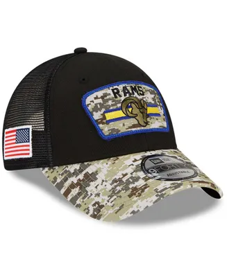 Men's Black-Camouflage Los Angeles Rams 2021 Salute To Service Trucker 9FORTY Snapback Adjustable Hat - Black
