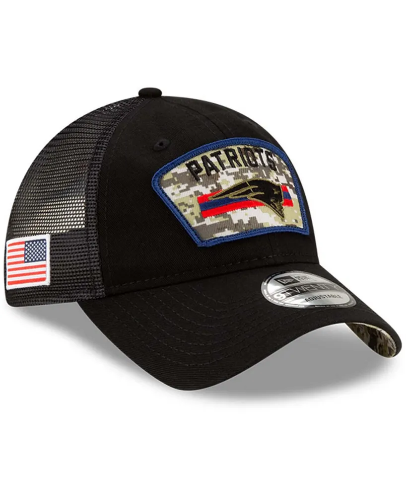 Men's Black New England Patriots 2021 Salute To Service Trucker 9TWENTY Adjustable Hat