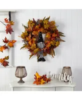 28" Harvest Fall Gnome Artificial Autumn Wreath