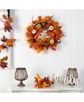 24" Autumn Pumpkin, Gourd and Berries in Assorted Colors Artificial Fall Wreath