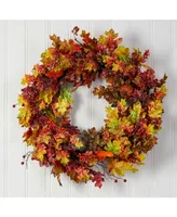 32" Autumn Oak Leaf, Berries and Pumpkin Artificial Autumn Wreath