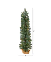 Green Pine Artificial Christmas Tree with 50 Warm Lights Set in a Burlap Base, 3'