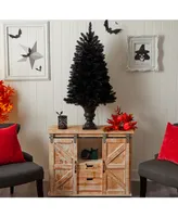 4' Black Halloween Artificial Christmas Tree in Urn with 100 Orange Led Lights