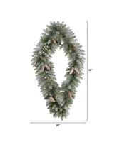 Holiday Christmas Geometric Diamond Frosted Wreath with Pinecones and 50 Warm Led Lights, 3'