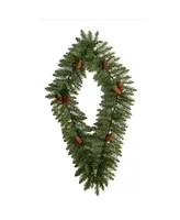 Holiday Christmas Geometric Diamond Wreath with Pinecones and 50 Warm Led Lights, 3'